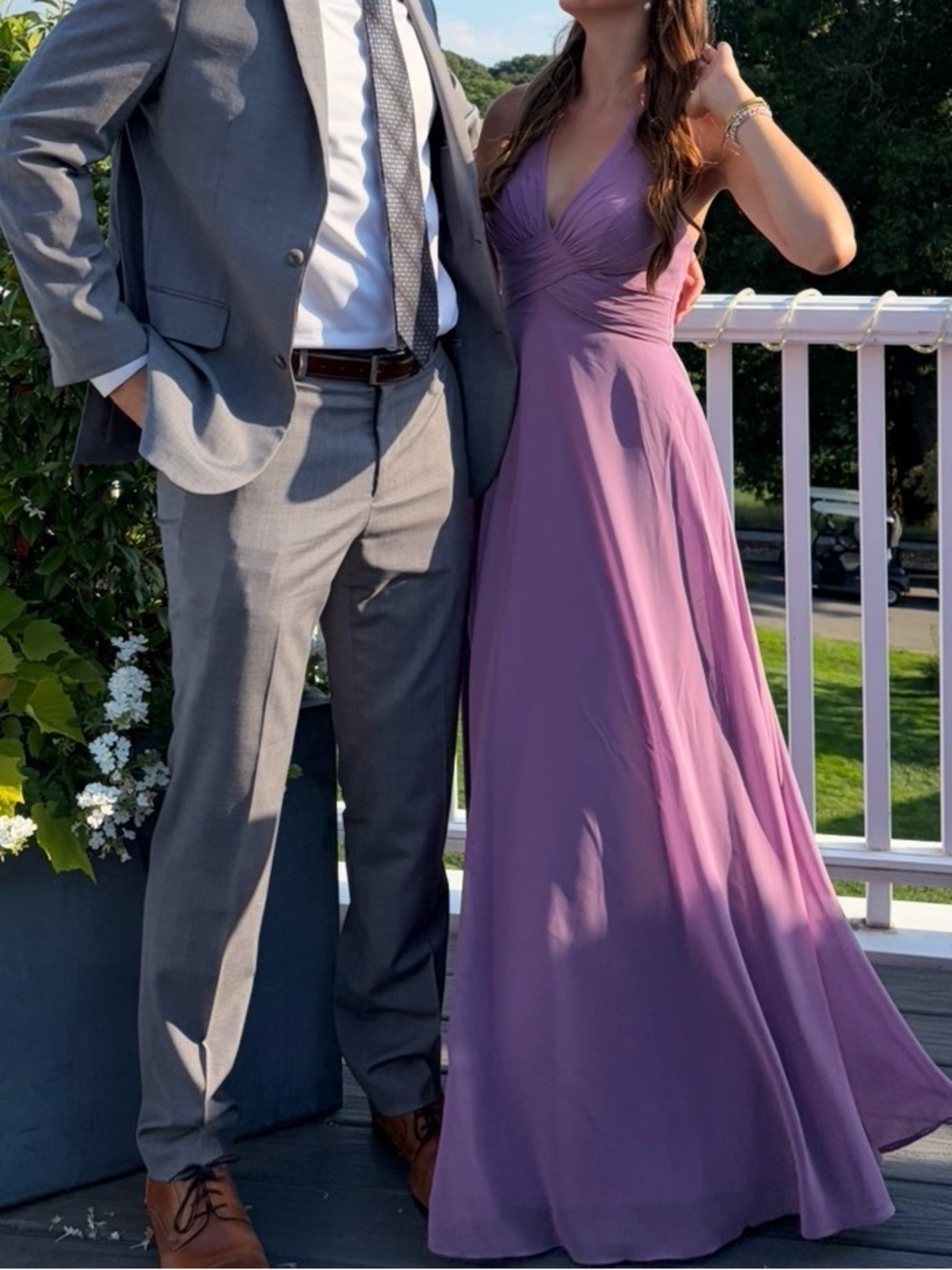 Azazie Tessie Wisteria Halter-Style V-Neck Chiffon Gown